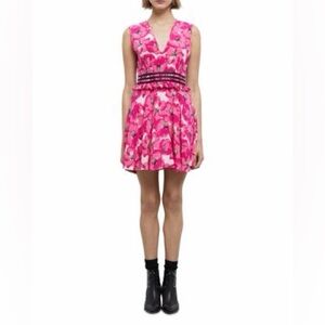 NWT MSRP $330 The Kooples 100% silk summer party Pink Floral Mini Dress sz US 6